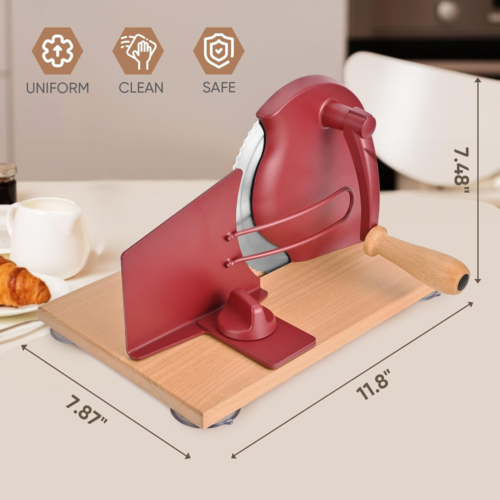 Manual Bread Slicer with Hand Crank, Stainless Steel Rotary Slicer for Homemade