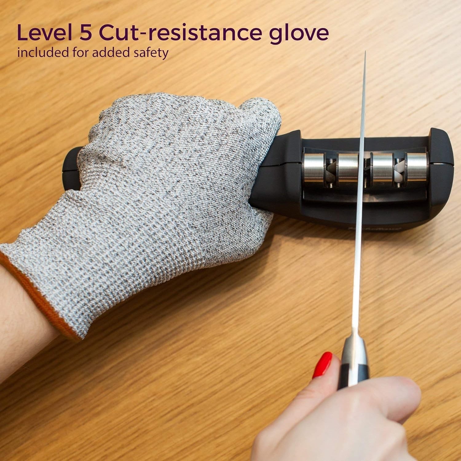Durable 3-Stage Knife Sharpener & Cut-Resistant Glove | Essential Kitchen Tools