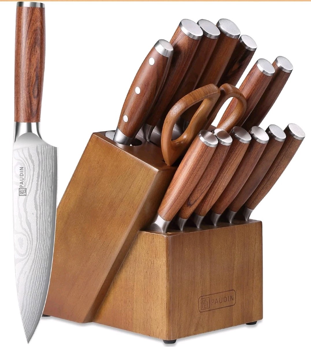 PAUDIN 16-Piece Kitchen Knife Set with Block, Built-in Sharpener, Ultra Sharp…
