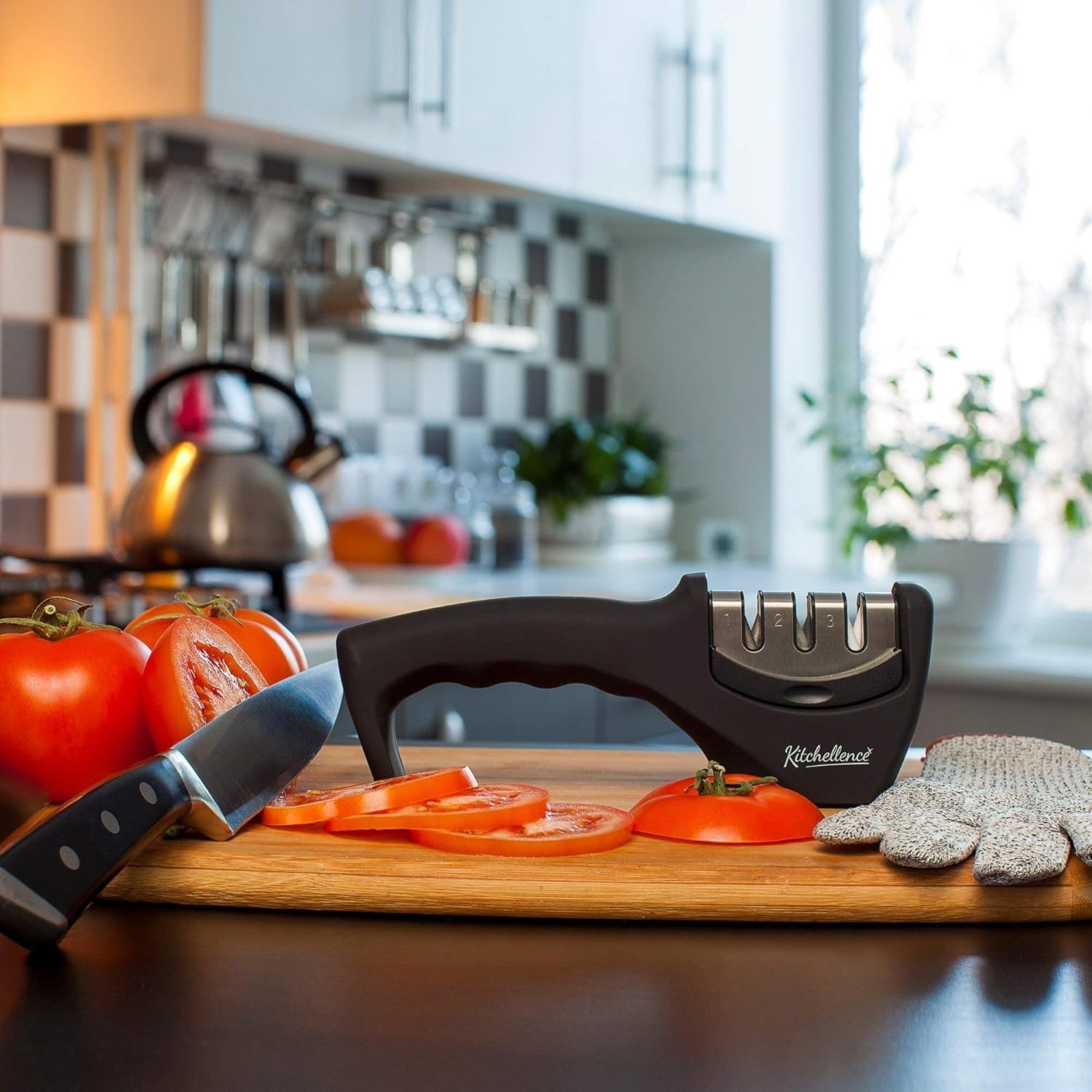 Durable 3-Stage Knife Sharpener & Cut-Resistant Glove | Essential Kitchen Tools