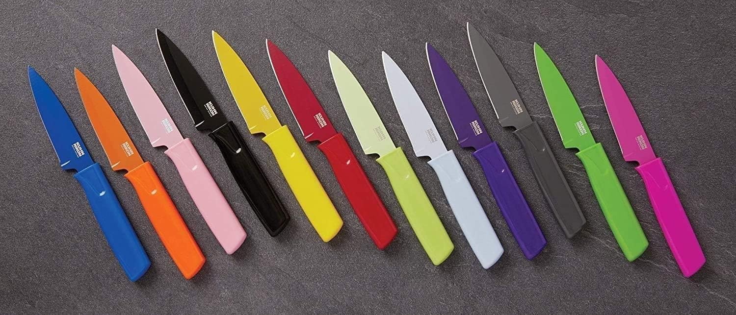 Vibrant 4-Inch Straight Paring Knife Set with Safety Sheath – Red, Yellow, Blue