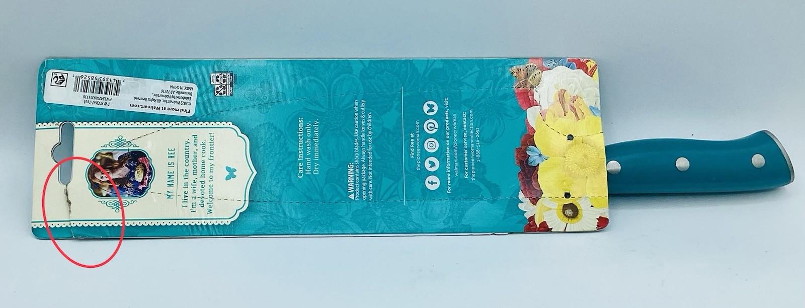 Pioneer Woman Pioneer Signature 8″ Chef Knife Teal Damaged Package