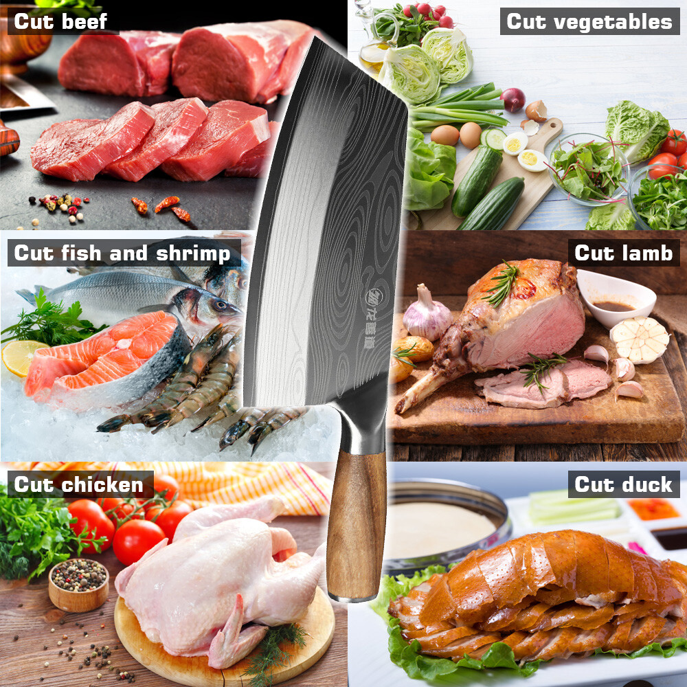 Stainless Steel Asian Chef Knife Kitchen Butcher Damascus Cleaver Chopping Meat
