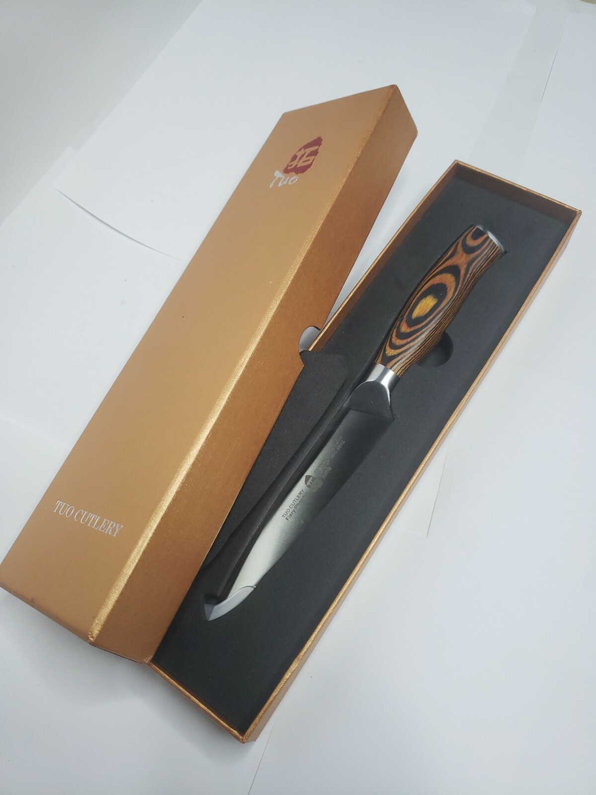 TUO Kitchen Knife 5″ Premium German High Carbon Stainless Steel PakkaWood Handle