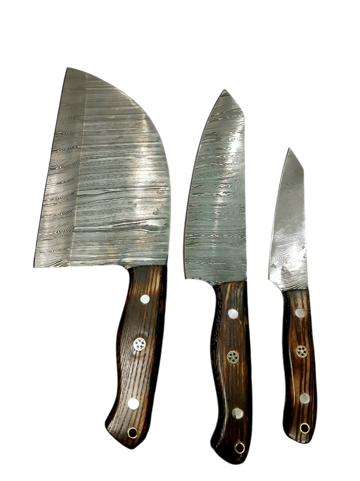 Damascus Kitchen Knife Set with leather pouch custom paid shipping for USA