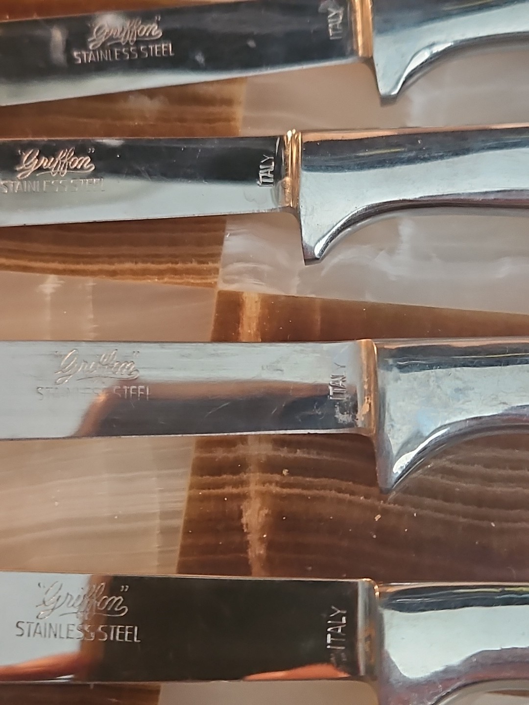 Vintage GRIFFON Italian Polished Stainless Steel Steak Knife Set – 6 Knives