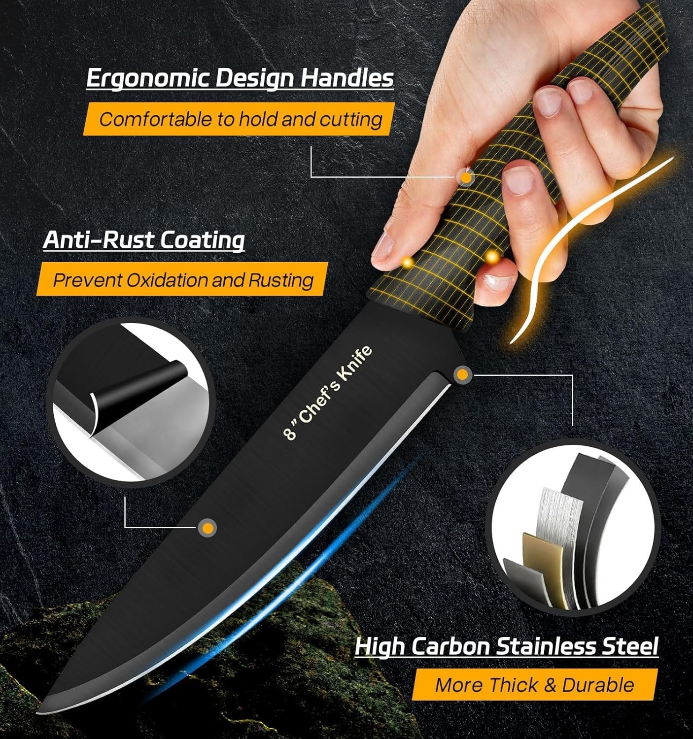 Professional 14-Piece Kitchen Knife Set with Laser-Cut Blades & Block Storage