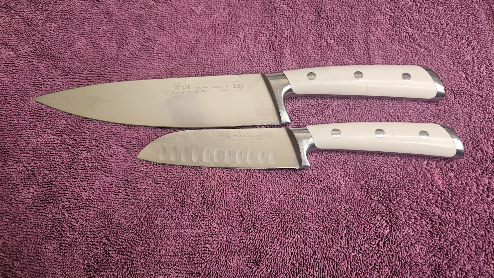 § 🔪Canshan 8″ Chef & 5″ Santuko Kitchen Knife • X50CrMoV15 German Steel HRC58±2