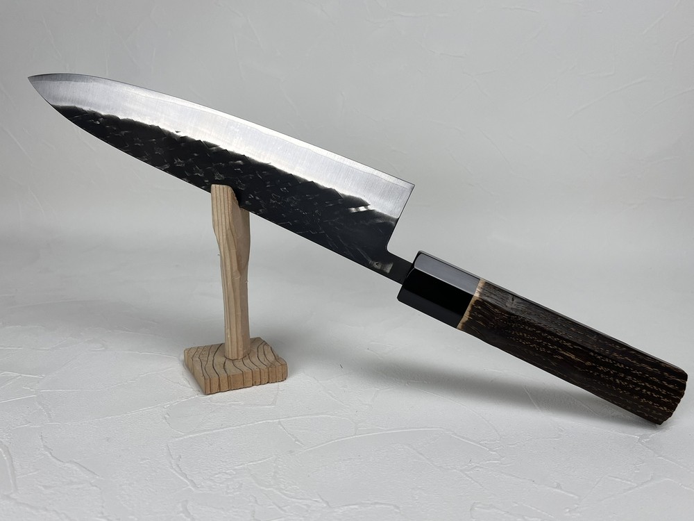 Ohishi Tadafusa SLD X hammered tsuchime Kurouchi Gyuto 210 mm burnt chestnut