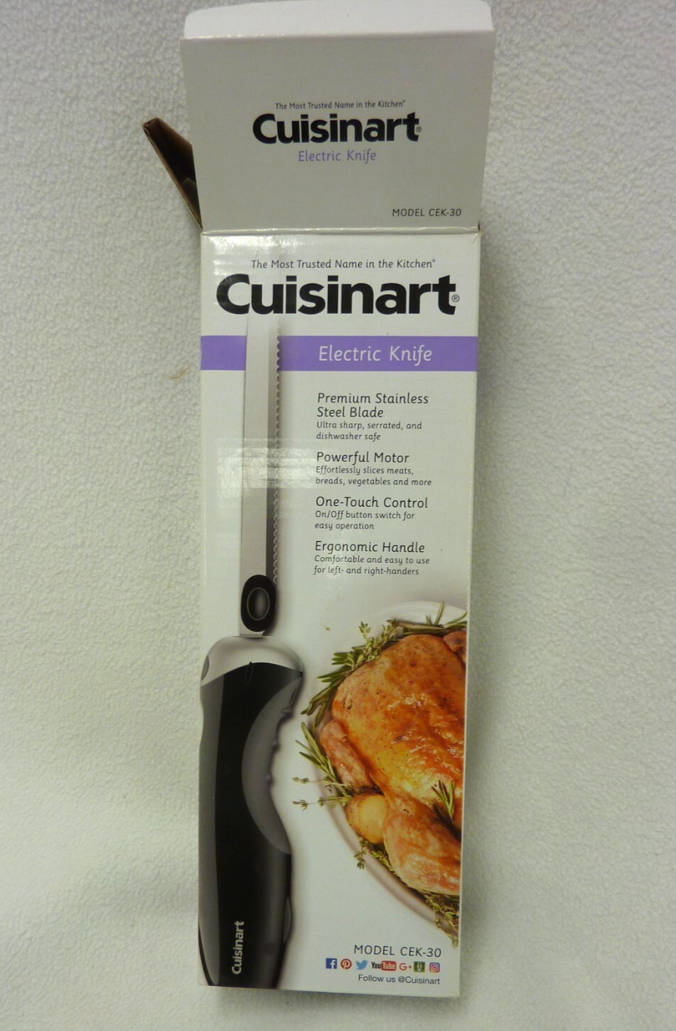 CUISINART CEK-30 ELECTRIC KNIFE ERGONOMIC NONSLIP HANDLE BLACK W/ BOOKLET + BOX