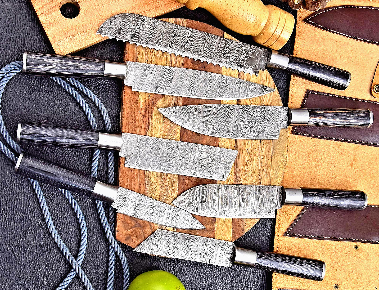 CUSTOM HANDMADE FORGED DAMASCUS STEEL CHEF KNIFE SET KITCHEN KNIVES SET ZS 350