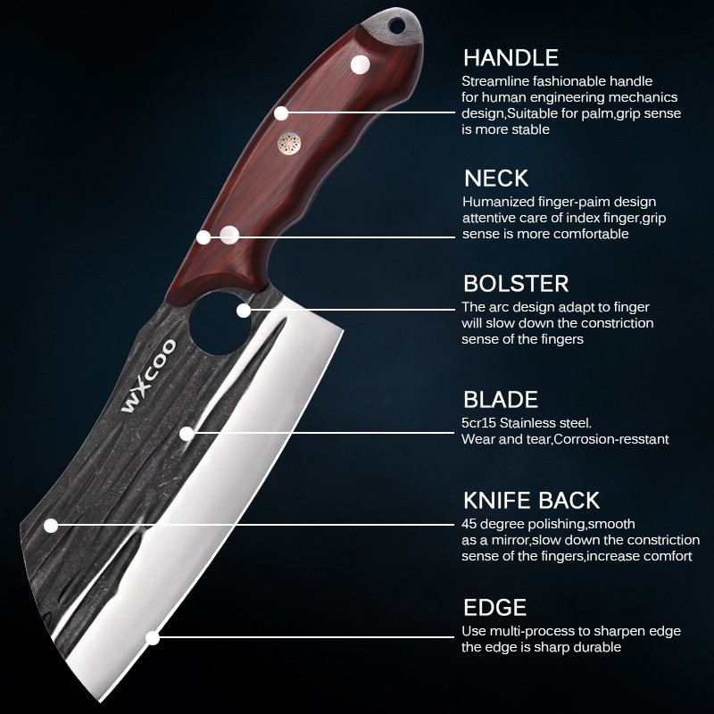 10PCS Stainless Steel Kitchen Chopper Knife Set Utility Beef Butcher Knives
