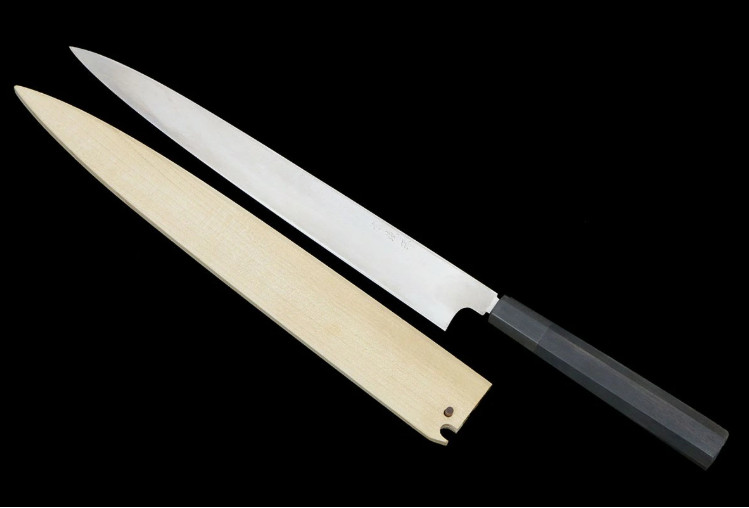 Nenohi Yanagiba Knife 300mm 11.8″ Honyaki Mizukagami White Steel Ebony Handle