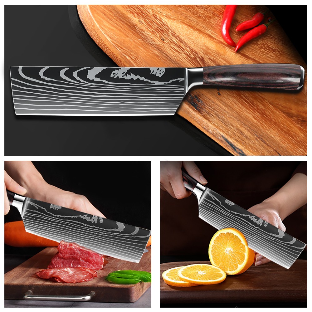Kitchen Knife Set Japanese Damascus Pattern Chef Knives Stainless Steel Cleaver