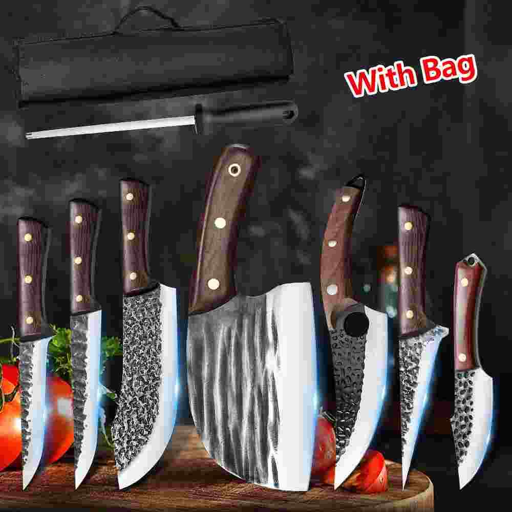 9PCS Handmade HAND FORGED DAMASCUS STEEL CHEF KNIFE Set Kitchen Knives Set w/Bag