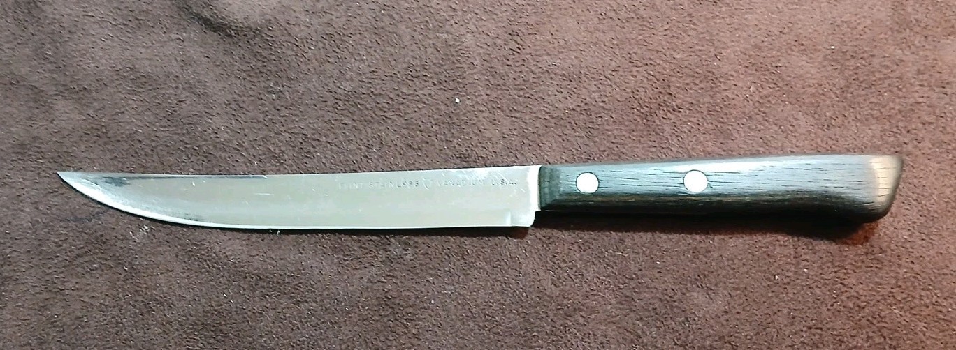 Vtg FLINT Stainless Vanadium 4.75″ Steak Knife, With Wood Handle, U.S.A.