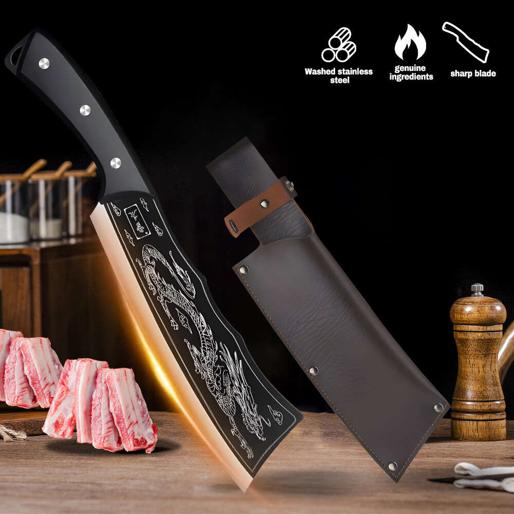 8in Meat Cleaver Viking Butcher knife Sharp Heavy Duty Bone Chopper with Sheath