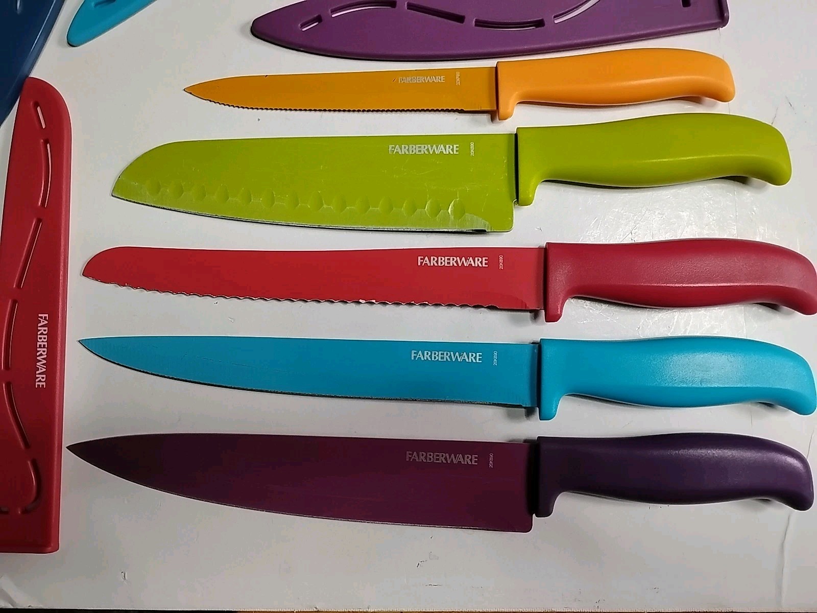 Farberware Cutlery Knife Set 5 Piece Red Orange Green Blue Purple With Sheaths