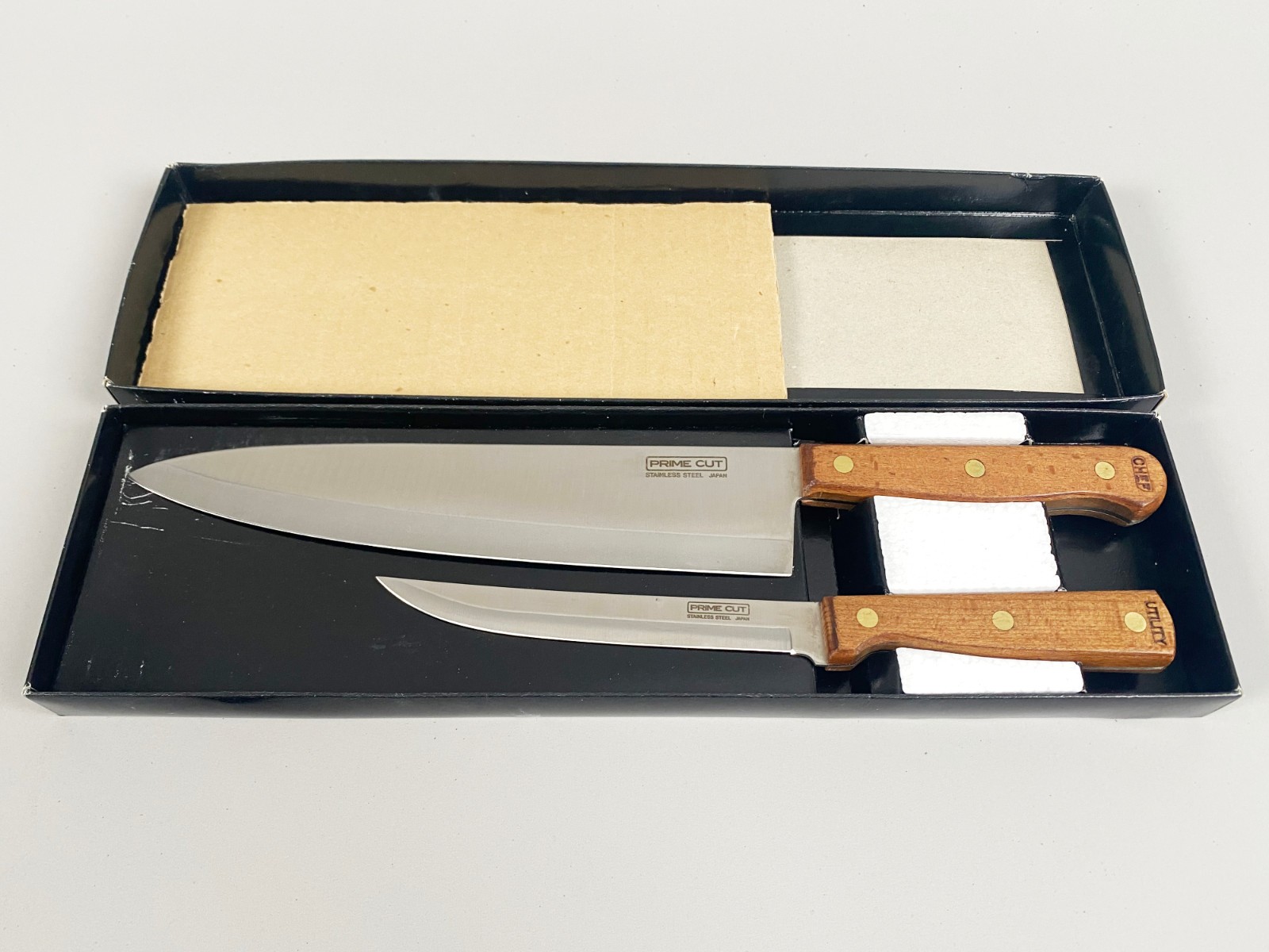 Vintage Japanese Stainless Steel 2pc Knife Set W/Beechwood Handles Made in Japan