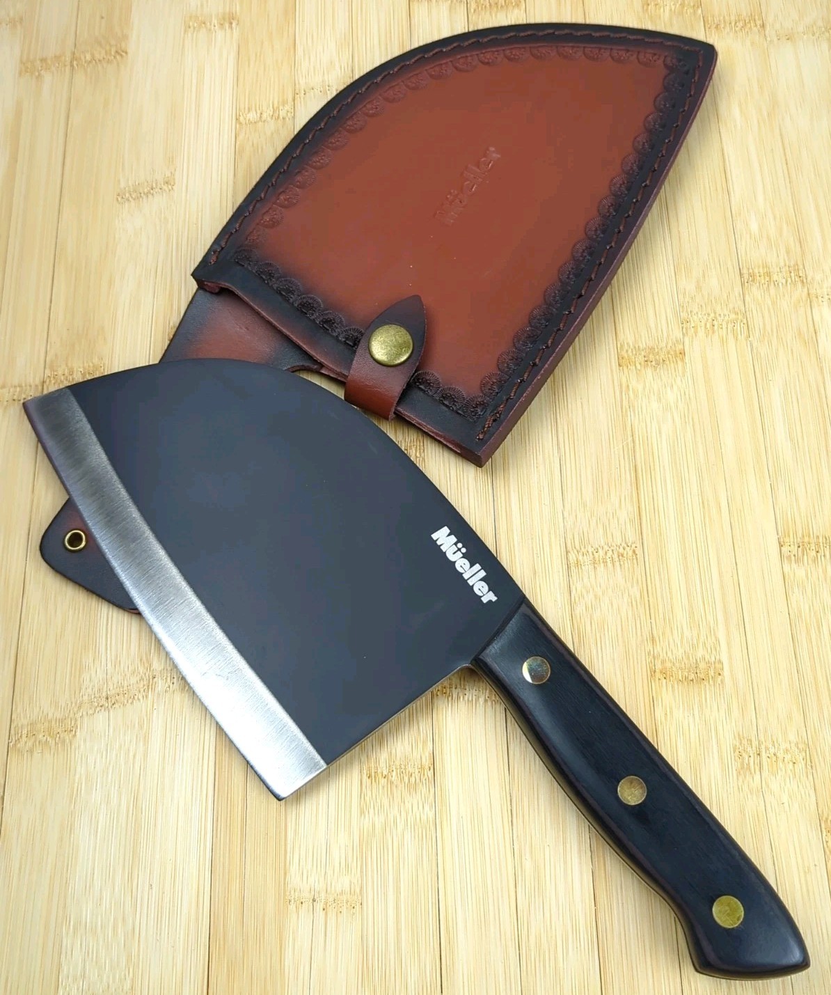 MUELLER Ancient Forged SERBIAN 6.7” Meat Cleaver w/ SHEATH, High-Carbon Steel
