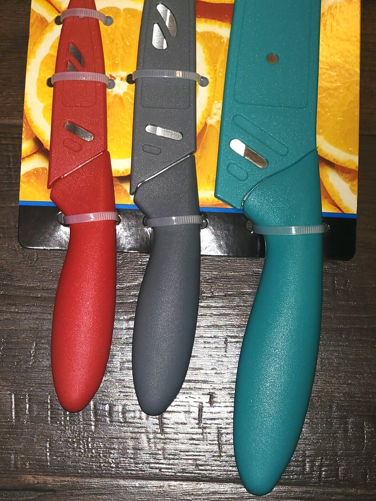 2 sets 3 Pc Stainless Steel Color Knife Set w/ Ergonomic Handles Kitchen Knives