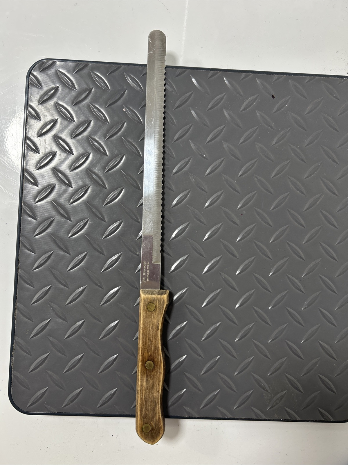 J A Bomschaft Bread Knife Slicing 9 inch Serrated Blade Wood Handle Vintage