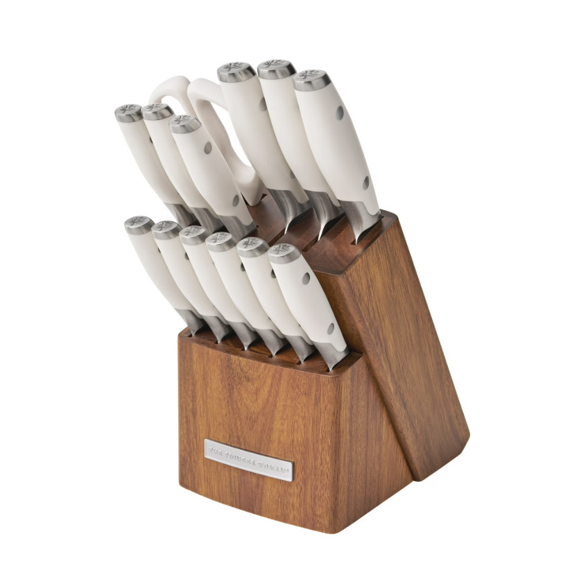 The Pioneer Woman Frontier 14 Pc Forged Cutlery Knife Block Set Linen Ivory NEW
