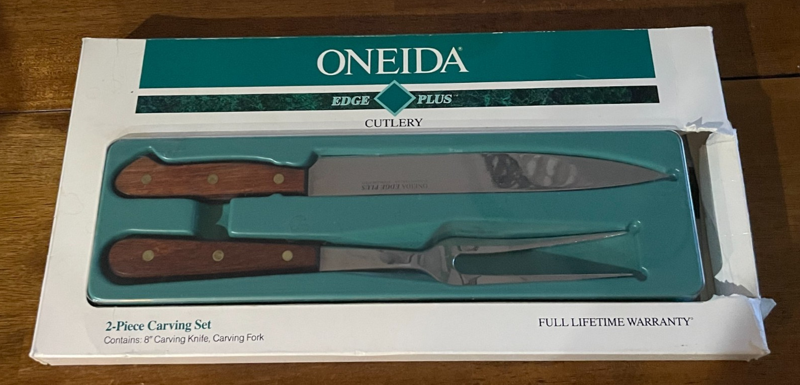 VINTAGE ONEIDA EDGE PLUS 2 Piece Carving Set – Open Box – 8″ Carving Knife, Fork