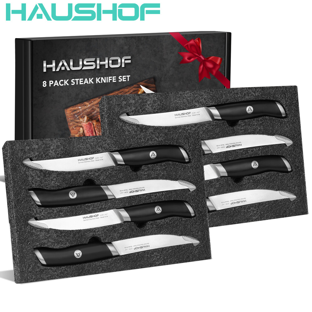 HAUSHOF 8 PCS Stainless Steel Steak Knives Set Premium Serrated Steak Knife Set
