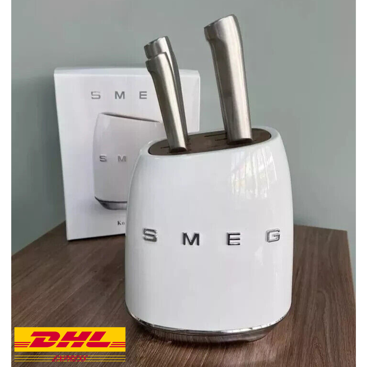 SMEG 7-Piece knife Block set stainless steel Ivory White Color FREE EXPRESS SHIP
