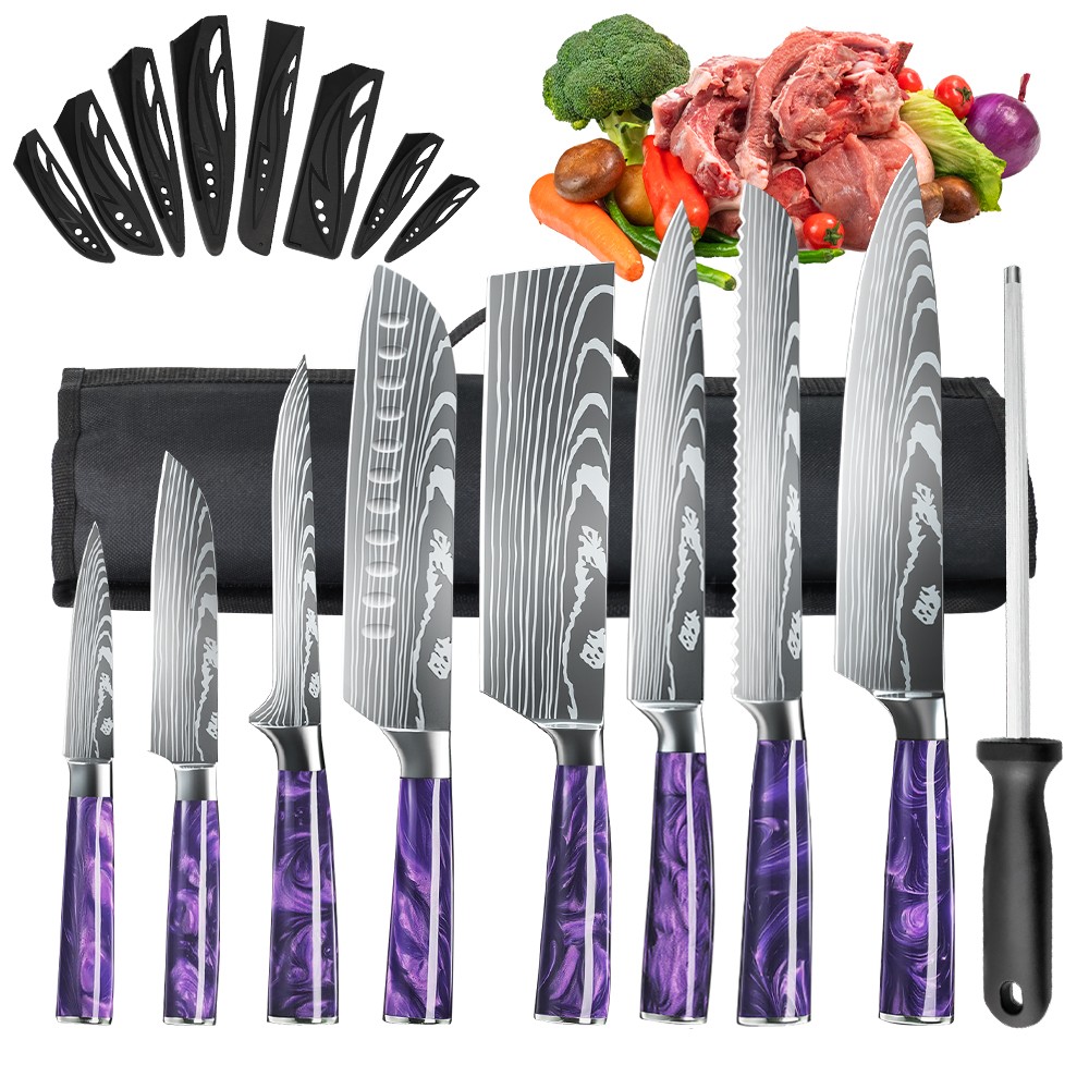 8PCS Handmade HAND FORGED DAMASCUS STEEL CHEF KNIFE Set Kitchen Knives Set