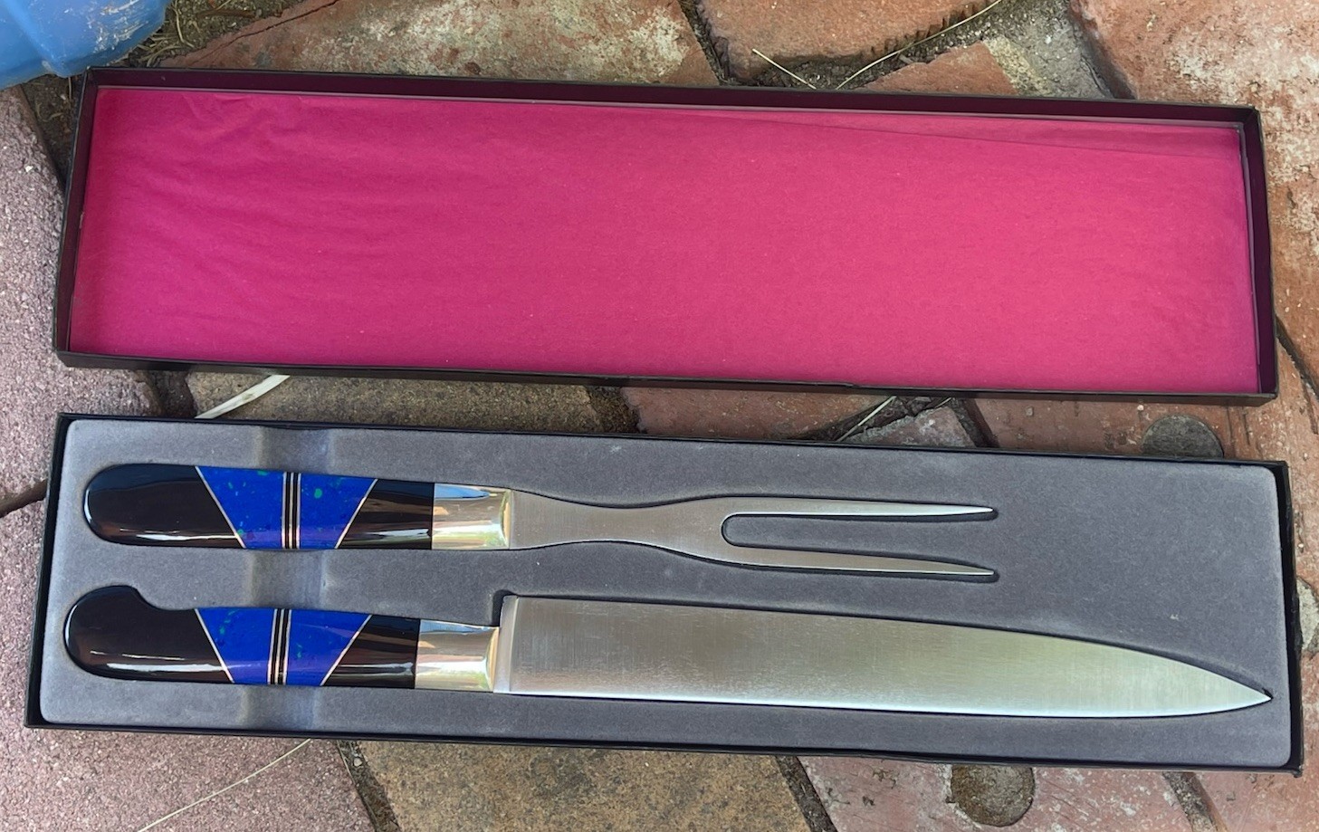 Santa Fe Stoneworks Jewelry Series Camillus Carving Fork Knife Jet & Lapis