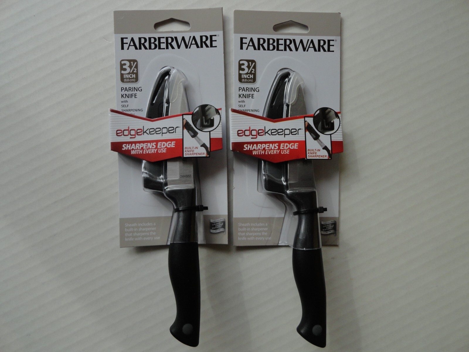 2 Farberware Edgekeeper 3.5-Inch Paring Knives with Self-Sharpening Blade Cover