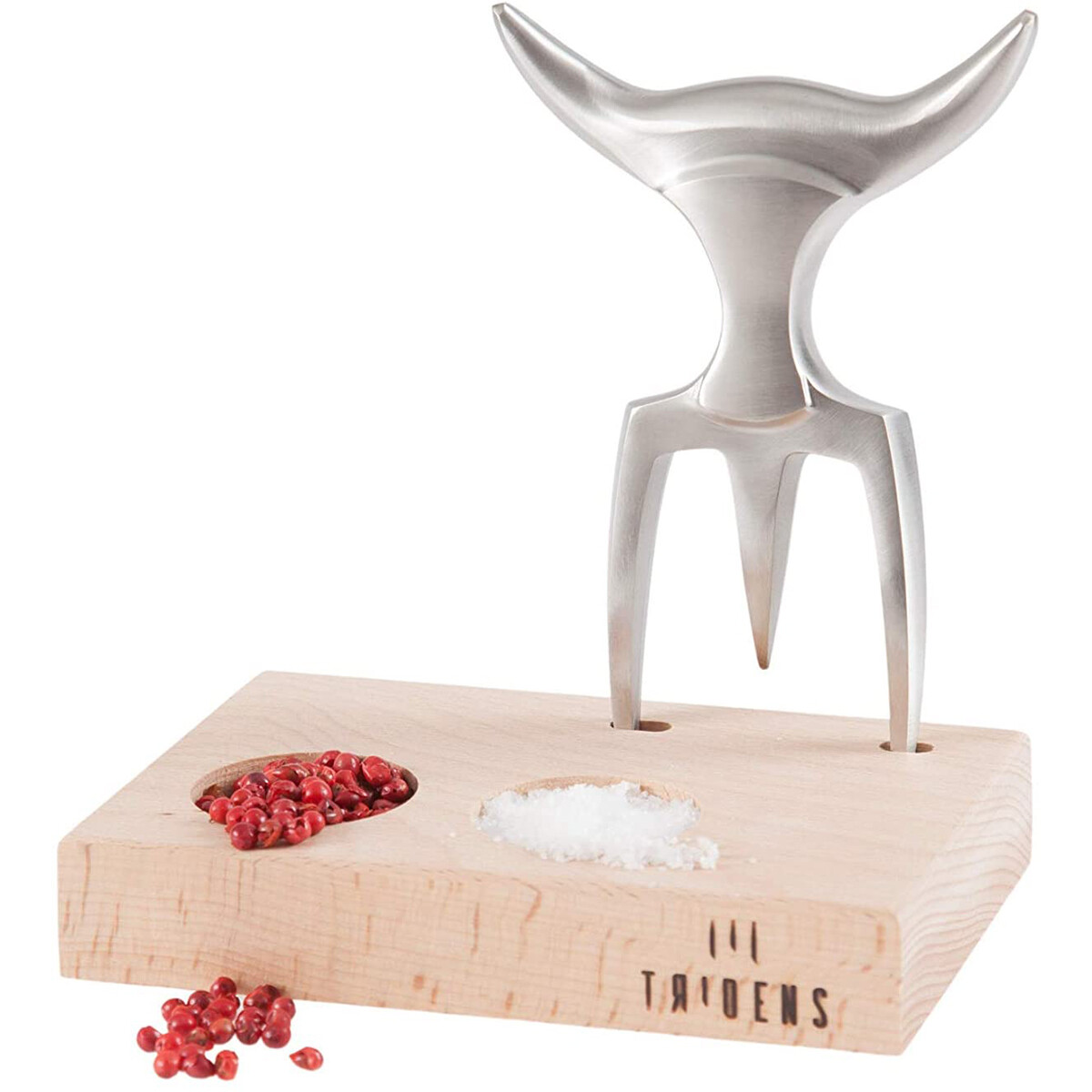 Tridens Brushed Stainless Steel Fork, 6.5-In With Beechwood Base
