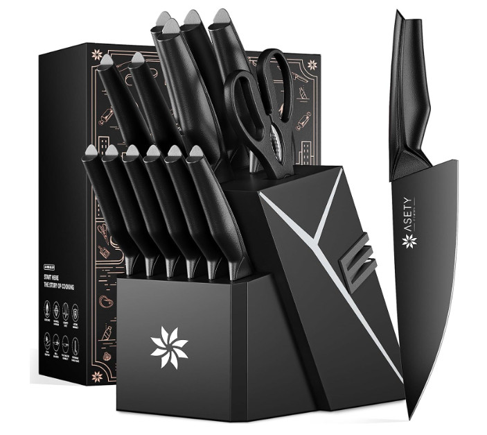 Kitchen Knife Sets with Block -15 PCS Knife Set with Built-in Sharpener