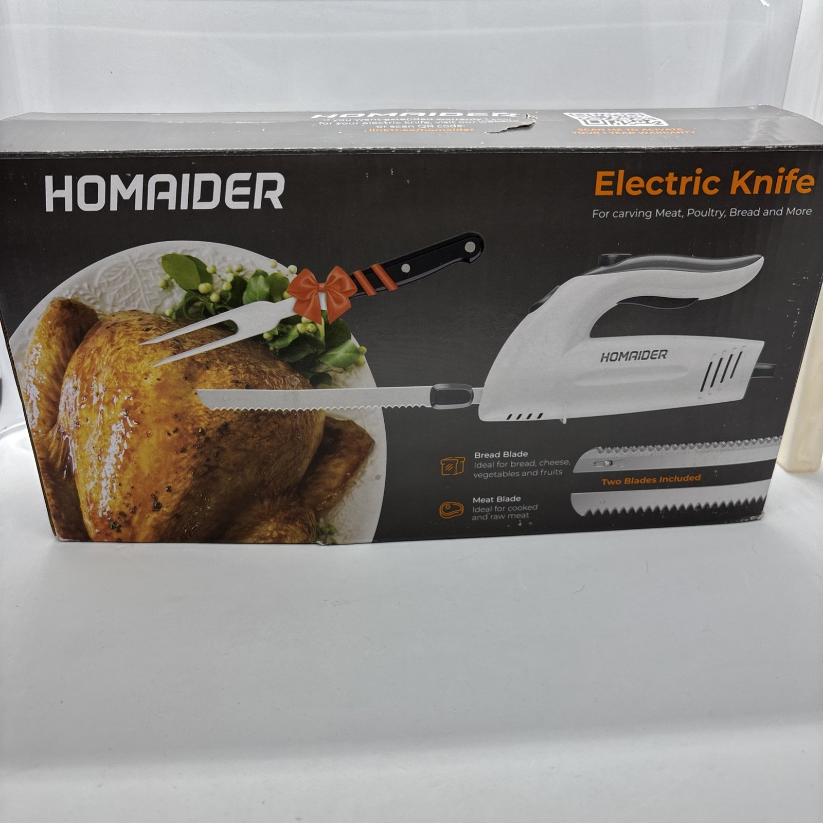Homaider Electric Carving Knife Set W/ Serving Fork & Stainless Steel Blades