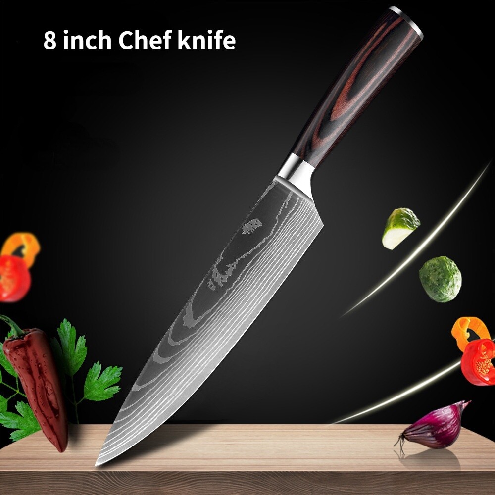 Kitchen Knife Damascus Asian Chef Butcher Cleaver Chopping Meat Stainless Steel