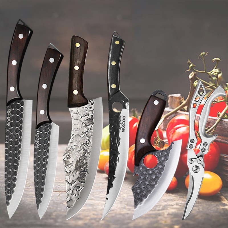 1-6PCS Stainless Steel Chef Knife Set Professional Cooking Knives and Scissors