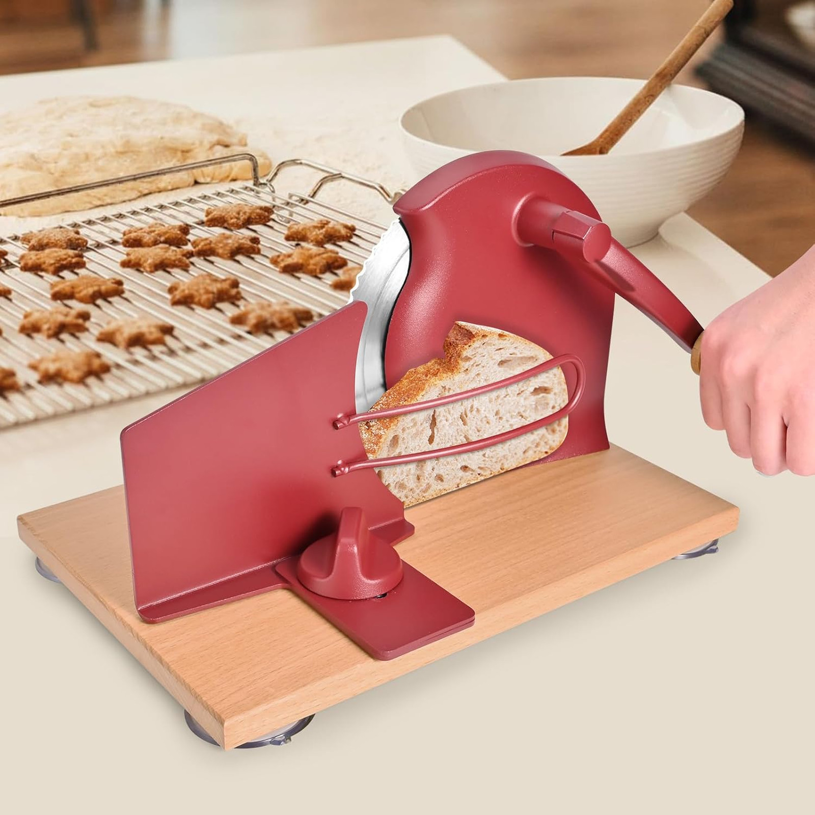 Manual Bread Slicer with Hand Crank, Stainless Steel Rotary Slicer for Homemade