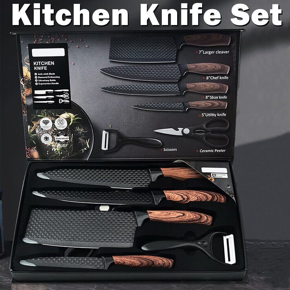 6 PCS Kitchen Knife Set Japanese Damascus Chef Knives Cleaver Set With Gift Box