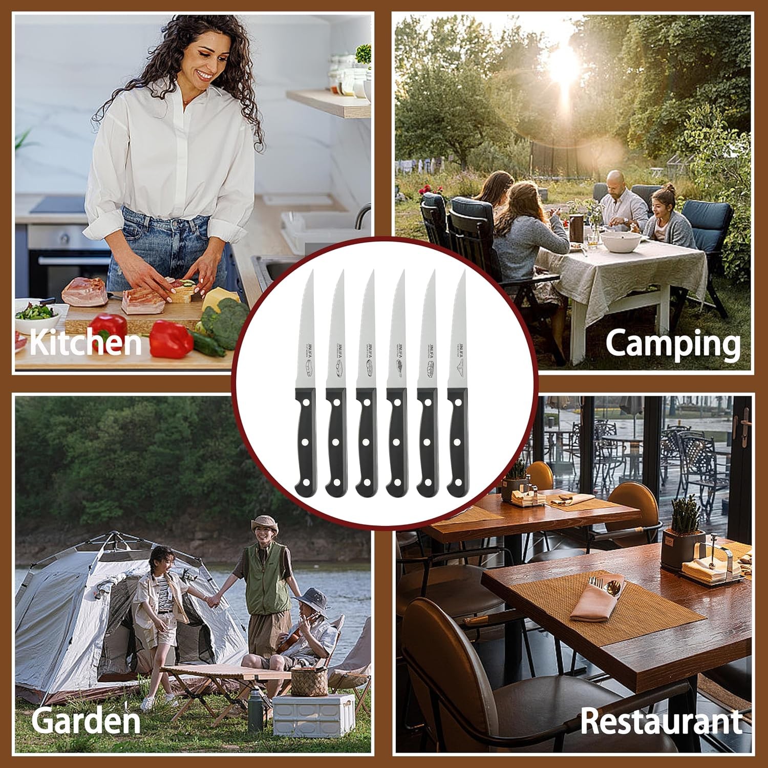 Steak Knives Set of 6, Stainless Steel Serrated Steak Knife Set (Unique Pattern