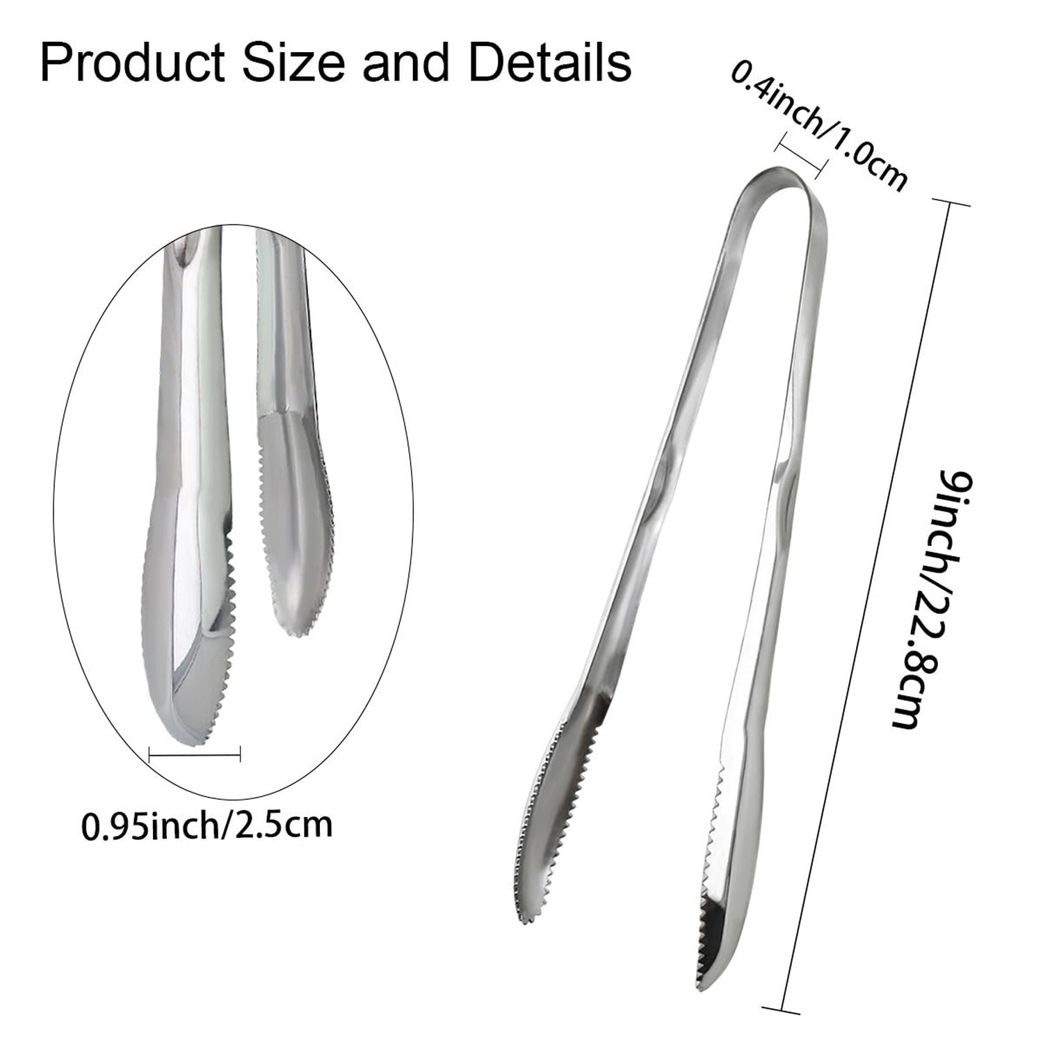 2-Pack 9 Inch Stainless Steel Sliver Salad Tongs, Non-slip and Easy Grip Smar…