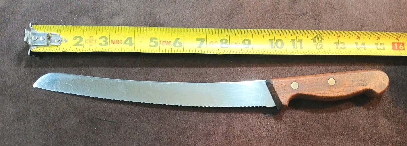 Vtg DEXTER S47G10 Stain Free High Carbon Serrated Knife, Wood Handle, U.S.A.