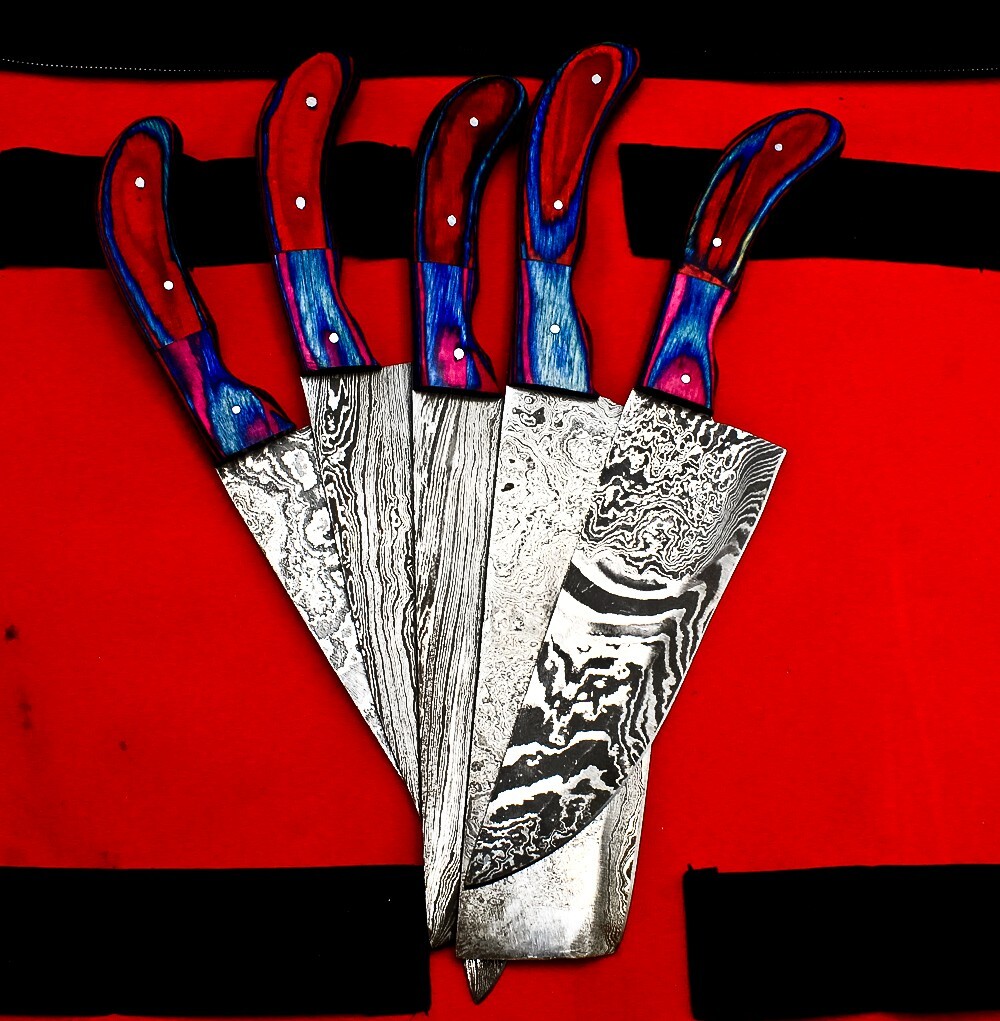 CUSTOM HANDMADE FORGED DAMASCUS STEEL CHEF KNIFE KITCHEN CHEF KNIVES SET