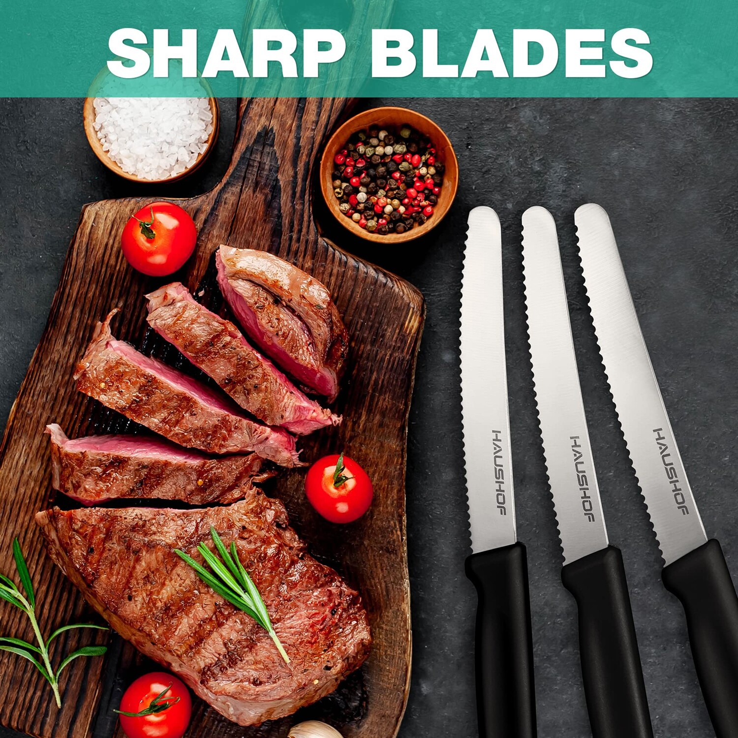 HAUSHOF 8PC Stainless Steel Steak Knife Set Serrated Steak Knives Set w/Gift Box