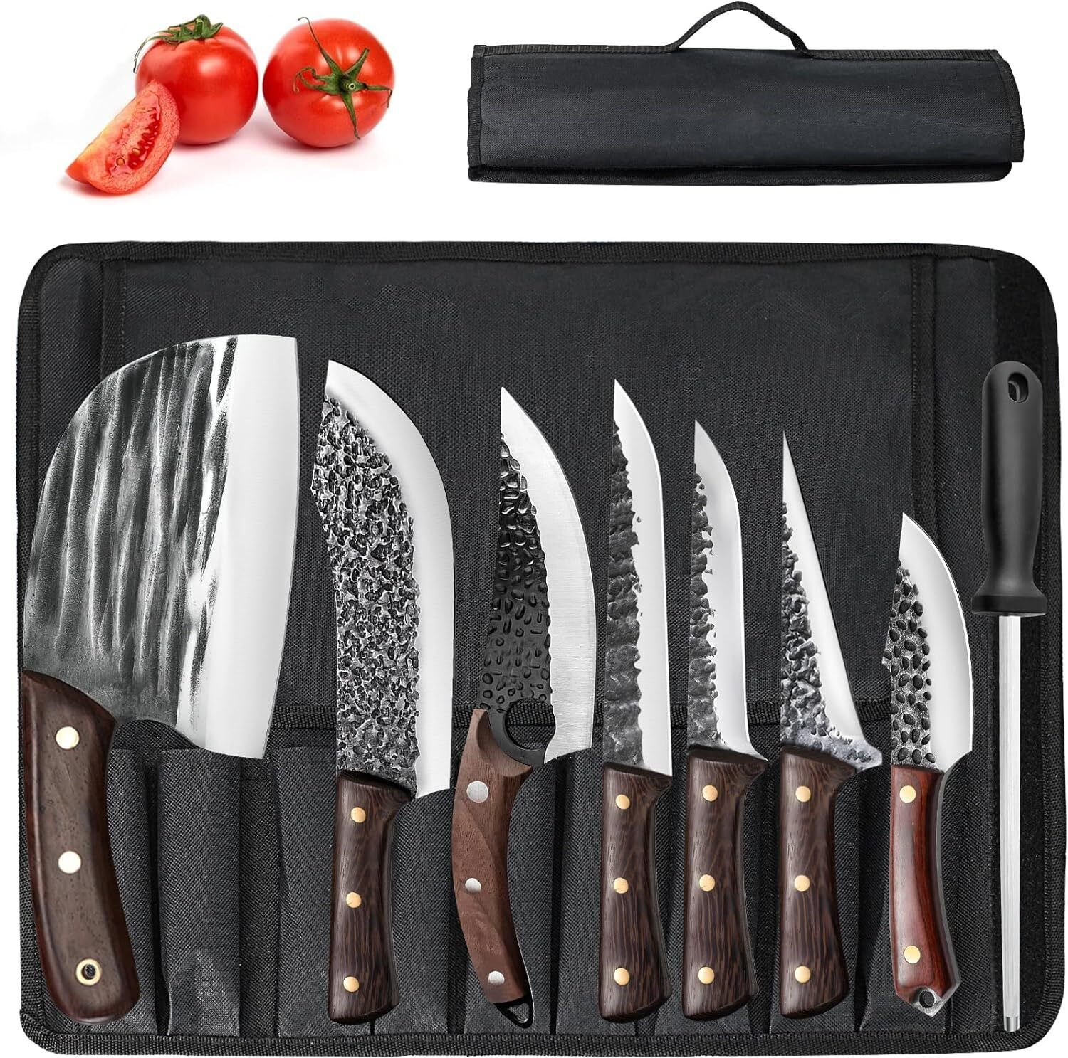 Handmade HAND FORGED DAMASCUS STEEL CHEF KNIFE Set Kitchen Knives with Sharpener