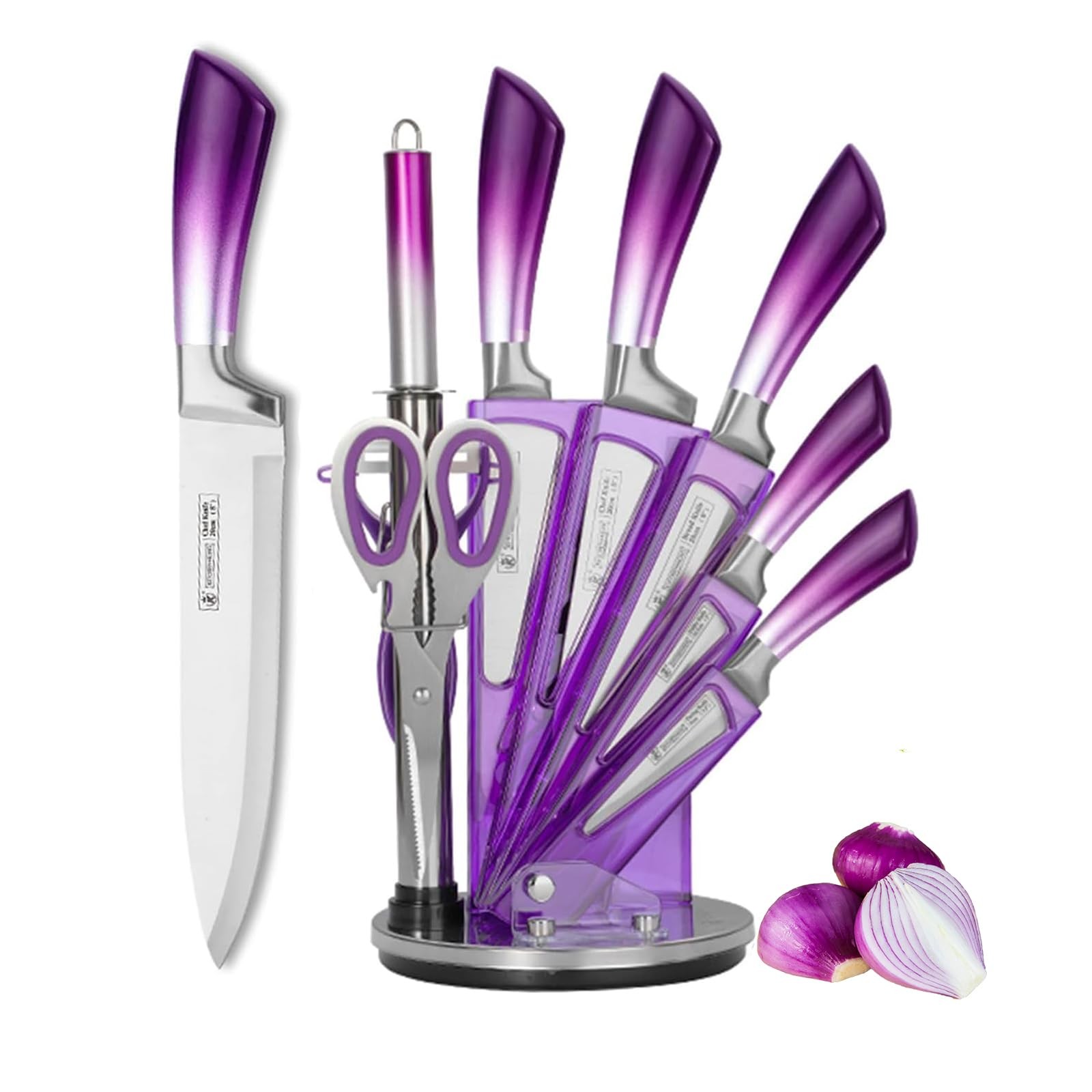 Elegant Purple 9-Piece Kitchen Knife Set with with Acrylic Block