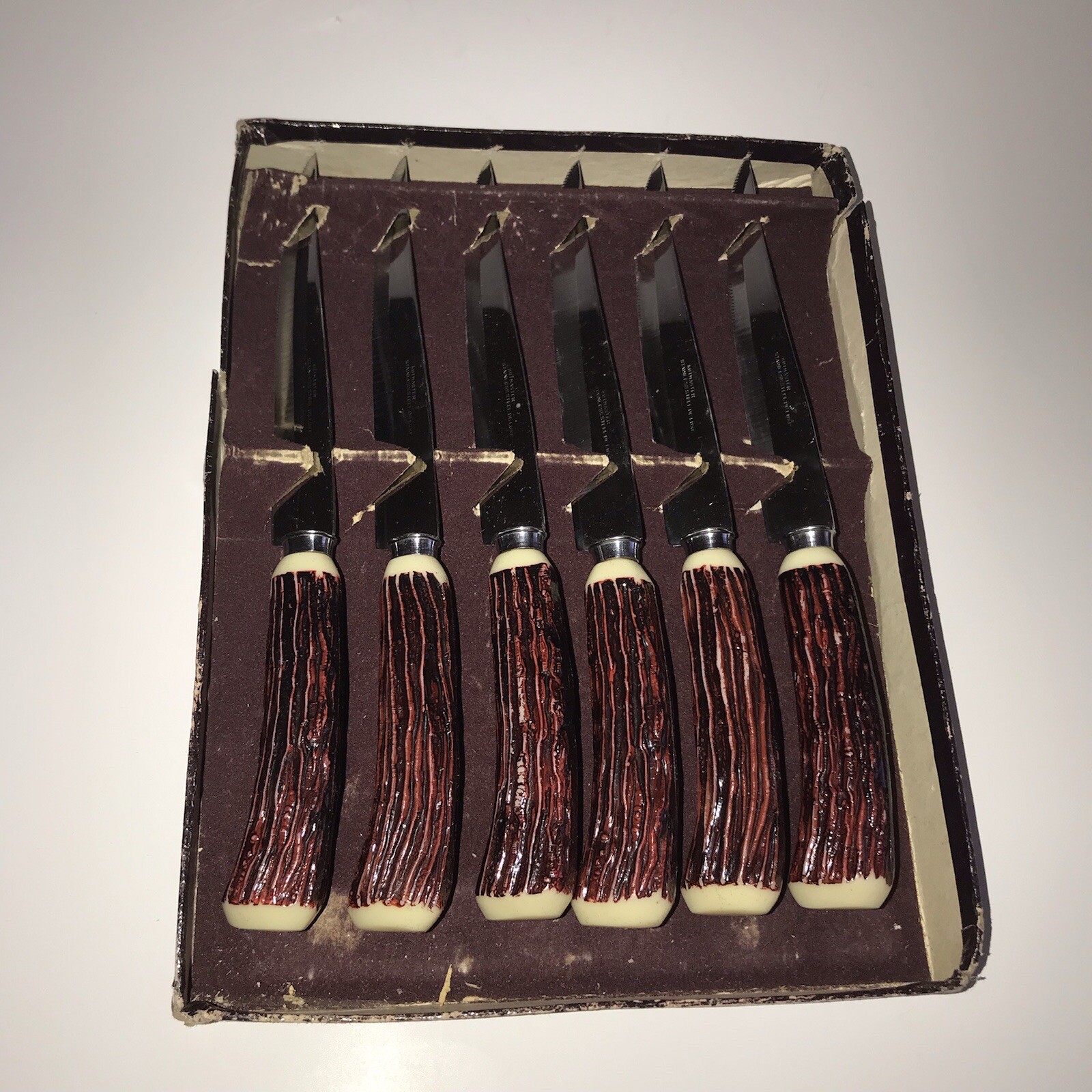 Set of 6 Stainless Steel Faux Antler Steak Knives, UTIC.ACUT.CO Japan Celluloid