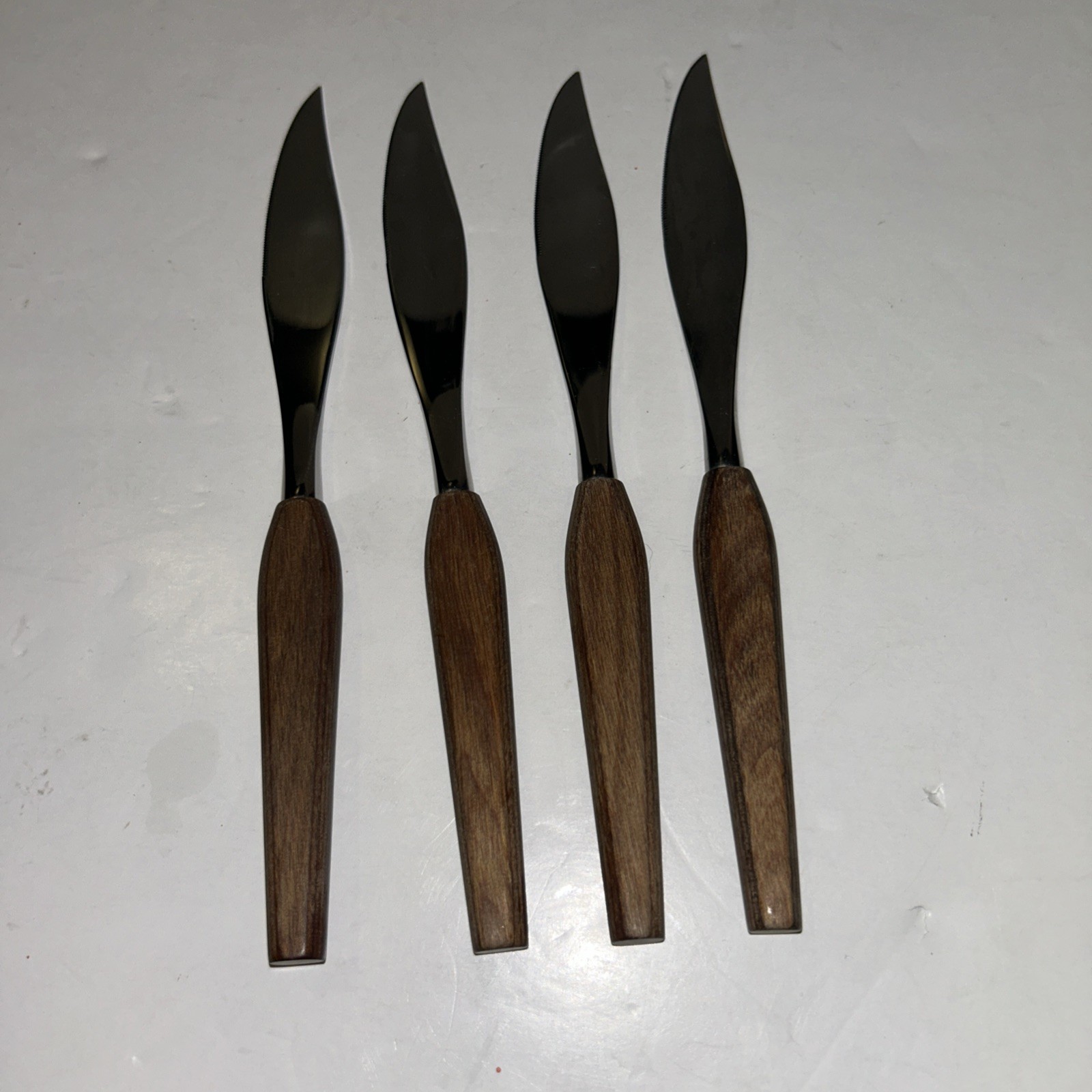 MCM Fleetwood Design Steak Knives Teak Wood Handle Stainless Danish Set