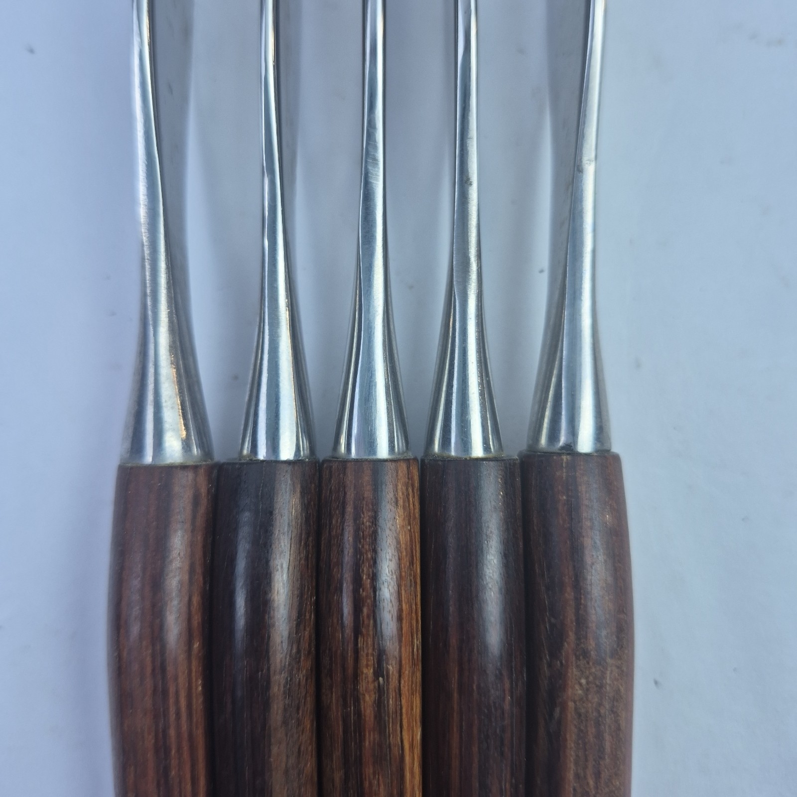5 Fleetwood Steak Knives Stainless Danish MCM Teak Handle Vintage Set of 5 Wood